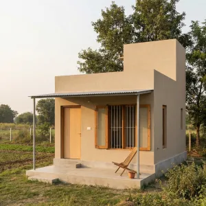 Minimalist Fieldside Plaster Cube Cabin