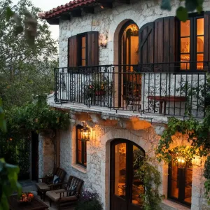 Cozy Rustic Stone Balcony Retreat