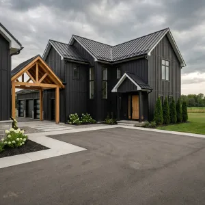 Black Gabled Homestead With Timber Breezeway
