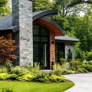 Curved Stone Sanctuary with Leafy Surroundings