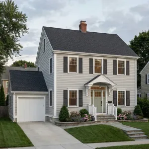Soft Gray Colonial With Porch Charm