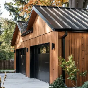 Wooden Garage with Metal Roof