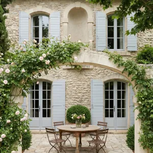 Provencal Courtyard Under Rose-Covered Arch