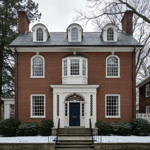 Dormered Brick Colonial with Bow Bay