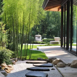 Zen Garden With Rock and Bamboo Features