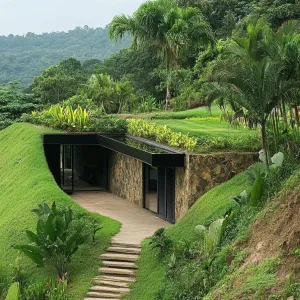 Earth-sheltered With Green Roofs