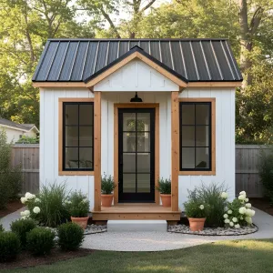 Honey-Toned Trim Garden Work Studio