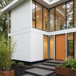 Minimalist Corner Home With Amber Door