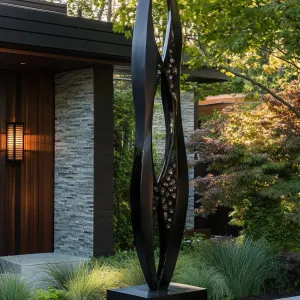 Minimalist Black Garden Sculptures and Lanterns