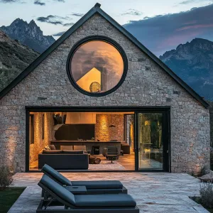 A Mountain Retreat with a Giant Porthole