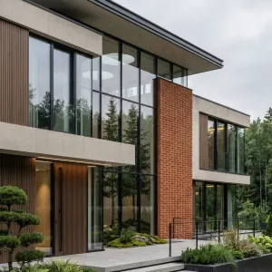 Forest Edge Glass House With Brick