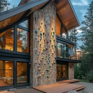 Cabin With Built-in Rock Climbing Wall