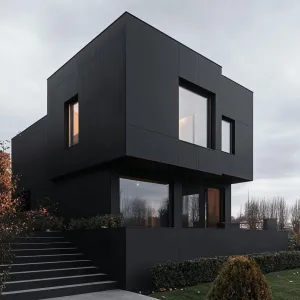Minimalist Black Matte Exterior With Oversized Windows