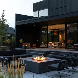 All-black Patio Furniture With Fire Pit Centerpiece