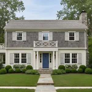Slate-Gambrel Colonial With Blue Welcome