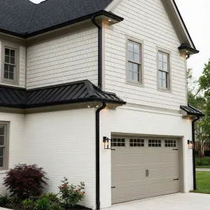 Soft Taupe Garage With Dark Roof