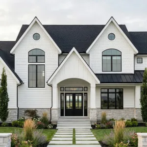 Grand Symmetry House With Black Roof