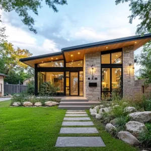 Luxurious Prow-Front Rancher with Illuminated Path