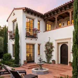 Evening Glow Spanish Fountain Courtyard