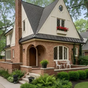 Steep-Gable Tudor With Brick Arches