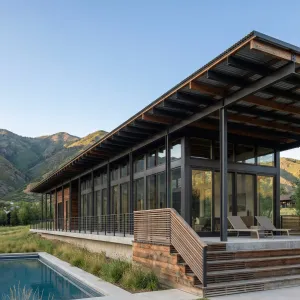 Linear Poolside Retreat Facing Green Slopes