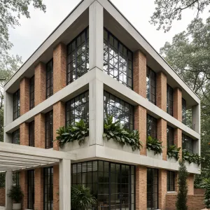 Planter-Lined Brick Grid Residence