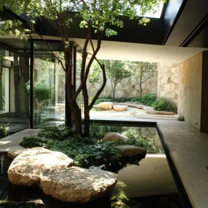 Tranquil Indoor Oasis With A Splash Of Nature