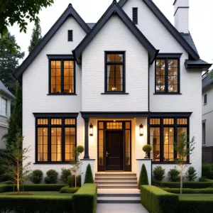 Geometric Gables: Monochrome Cottage with Bold Window Grids
