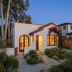 Bougainvillea Framed Evening Spanish Bungalow