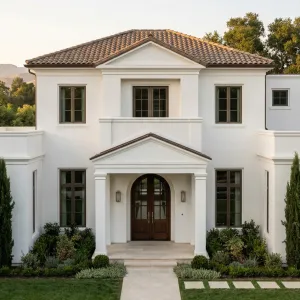 Refined Porticoed White Stucco Estate