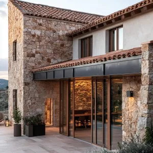 Rustic Stone Retreat with Modern Glamor