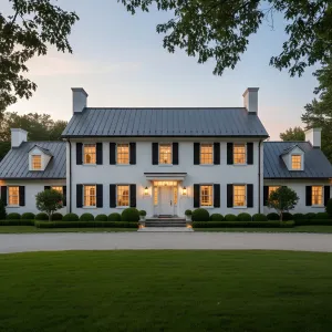 Black-Shutter Colonial With Metal Roof