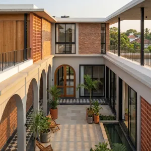 Arcaded Brick Courtyard Residence