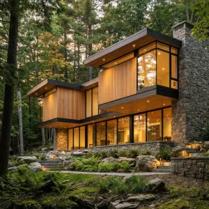 Stepped Forest Canopy Stone House