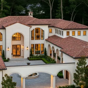 Mediterranean Oasis: Tile-Top Treasure Nestled Among Greenery
