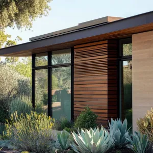 Horizontal Wood Slat Accents With Steel Trim