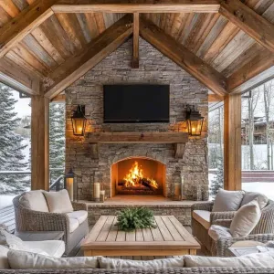 Crackling Comfort: A Rustic Hearthside Hangout