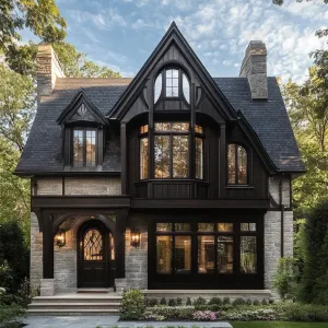 Dark Wood Siding With Wrought Iron Accents