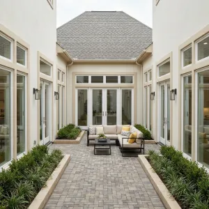 Enclosed Brick Walkway With Cozy Lounge