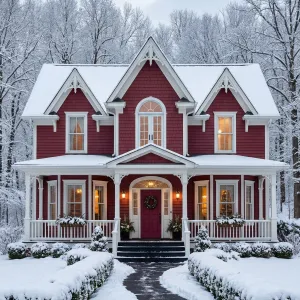 Crimson Gable Snowfall Porch Residence