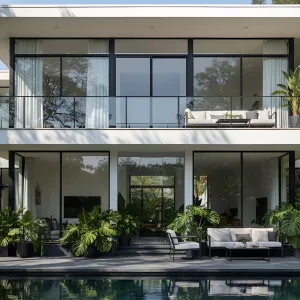 Glassy Retreat with a Splash of Evergreen