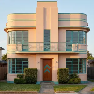 Sunset Peach Streamline Deco Townhouse