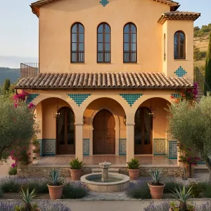 Cerulean-Tiled Loggia Ranch House