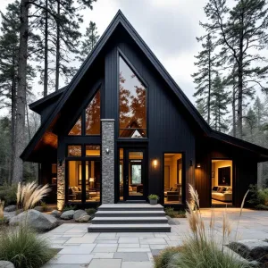 A-Frame Ebony Escape with a Slate Path