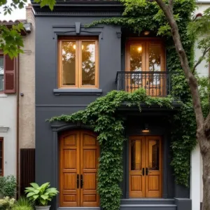 Ivy-Draped Elegance with Wooden Warmth