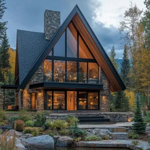 Chalet in the Woods: Glass and Stone Symphony
