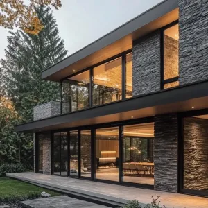 Preview of Serene Stone Retreat with Floor-to-Ceiling Windows