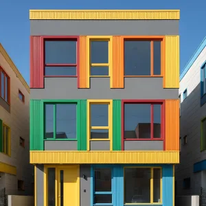 Crayon-Ribbed Rowhouse With Yellow Beltlines