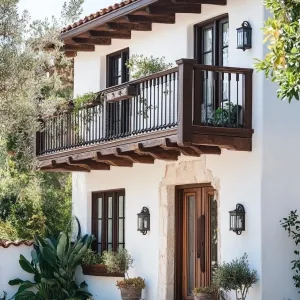 Smooth Stucco Walls With Antique Wooden Balconies