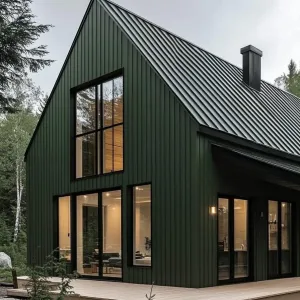 Scandinavian Serenity: Modern Green House in the Woods